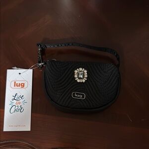 NWT Lug Black Quilted Clutch with Wristlet Discogem